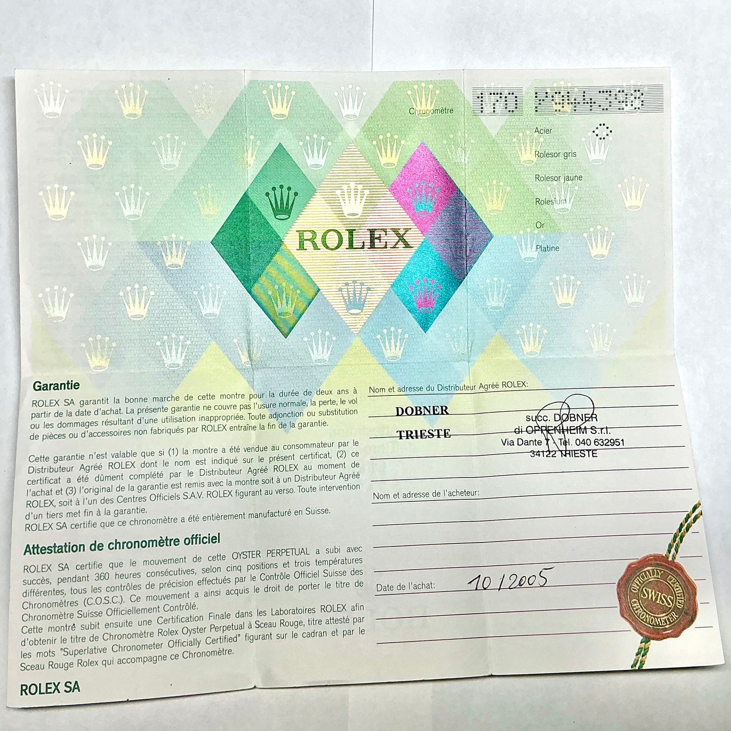 ROLEX Filled Certificate
