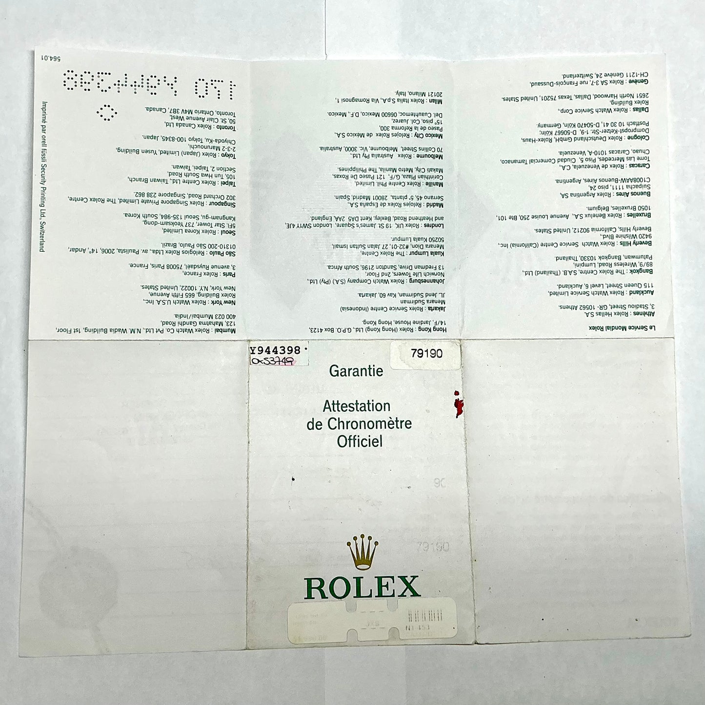 ROLEX Filled Certificate
