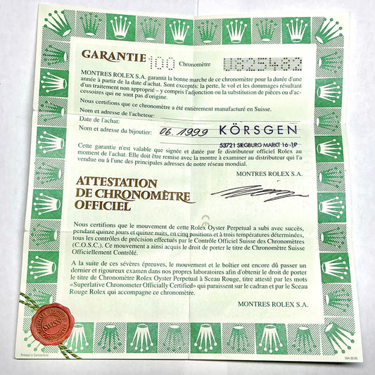 ROLEX Filled Certificate