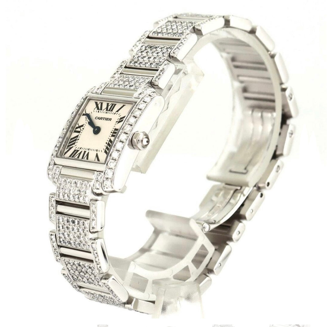 CARTIER TANK FRANCAISE Quartz 20mm Steel 6.11TCW Full DIAMOND Watch