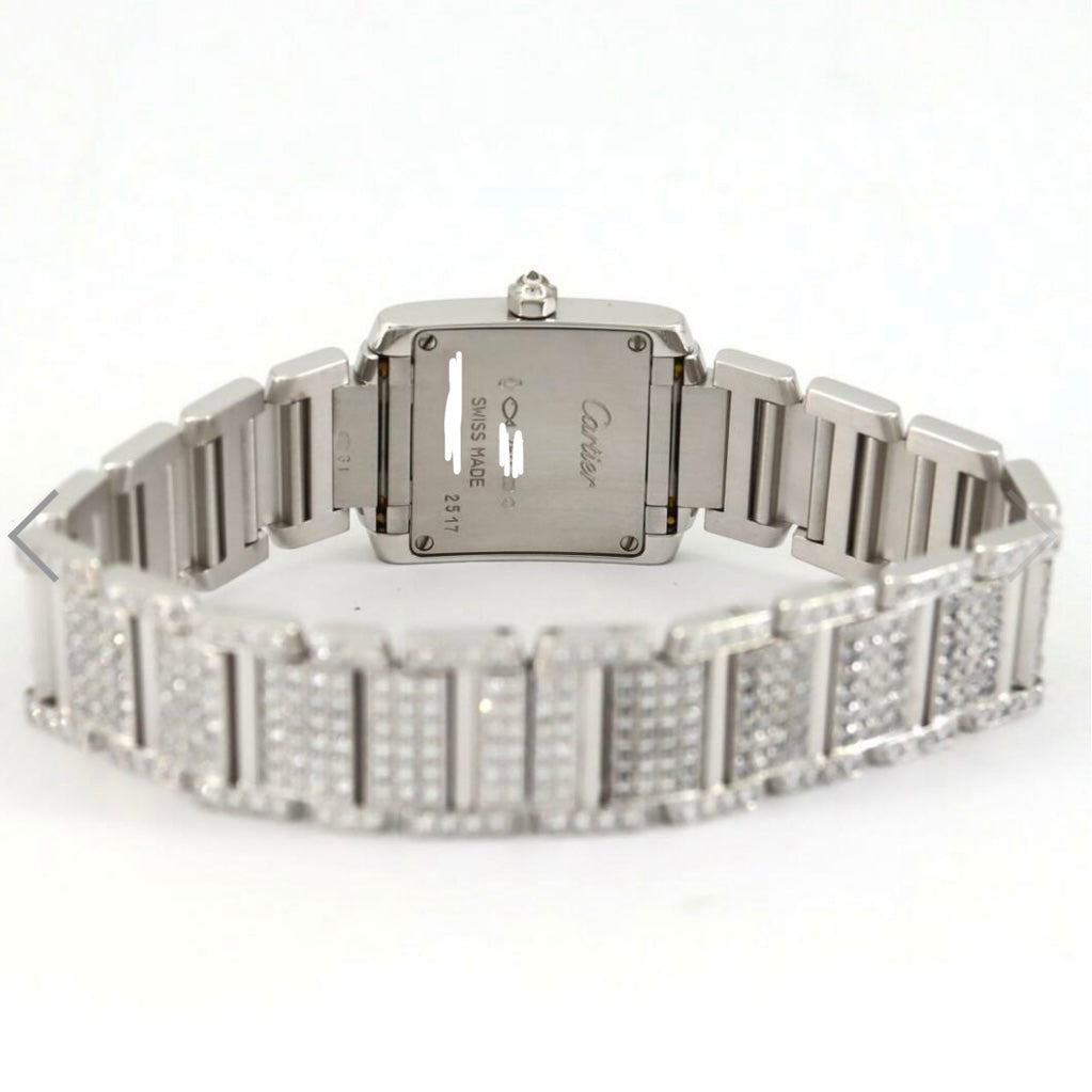 CARTIER TANK FRANCAISE Quartz 20mm Steel 6.11TCW Full DIAMOND Watch