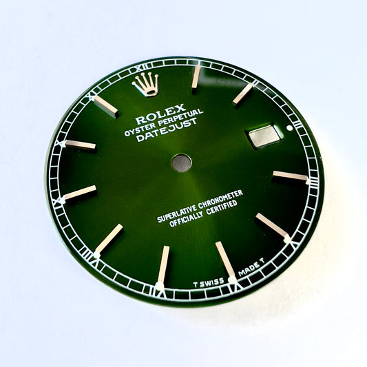 ROLEX 27.7mm Green Color Silver Hour Markers Roman Numerals DIAL for 36mm ROLEX DATEJUST