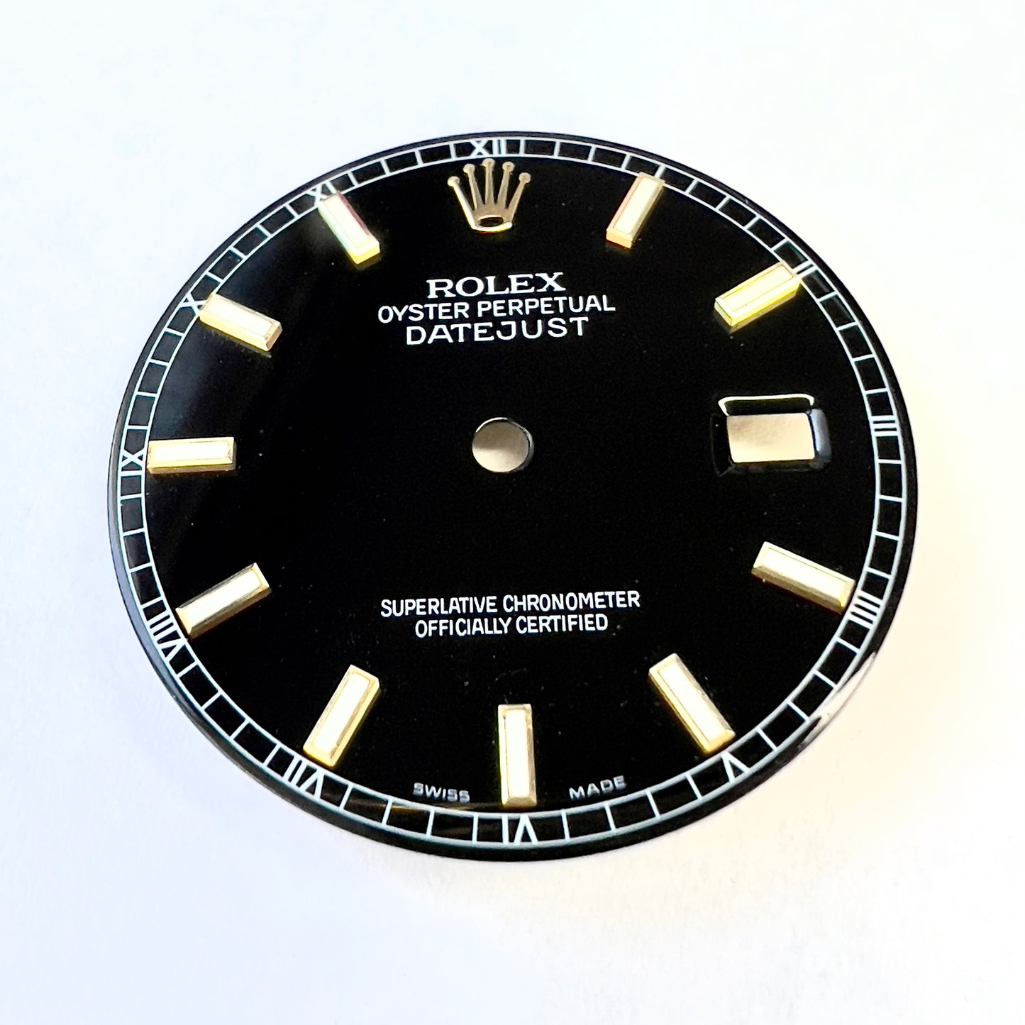 ROLEX 27.7mm Black Color Luminous Gold Hour Markers Roman Numerals DIAL for 36mm ROLEX DATEJUST