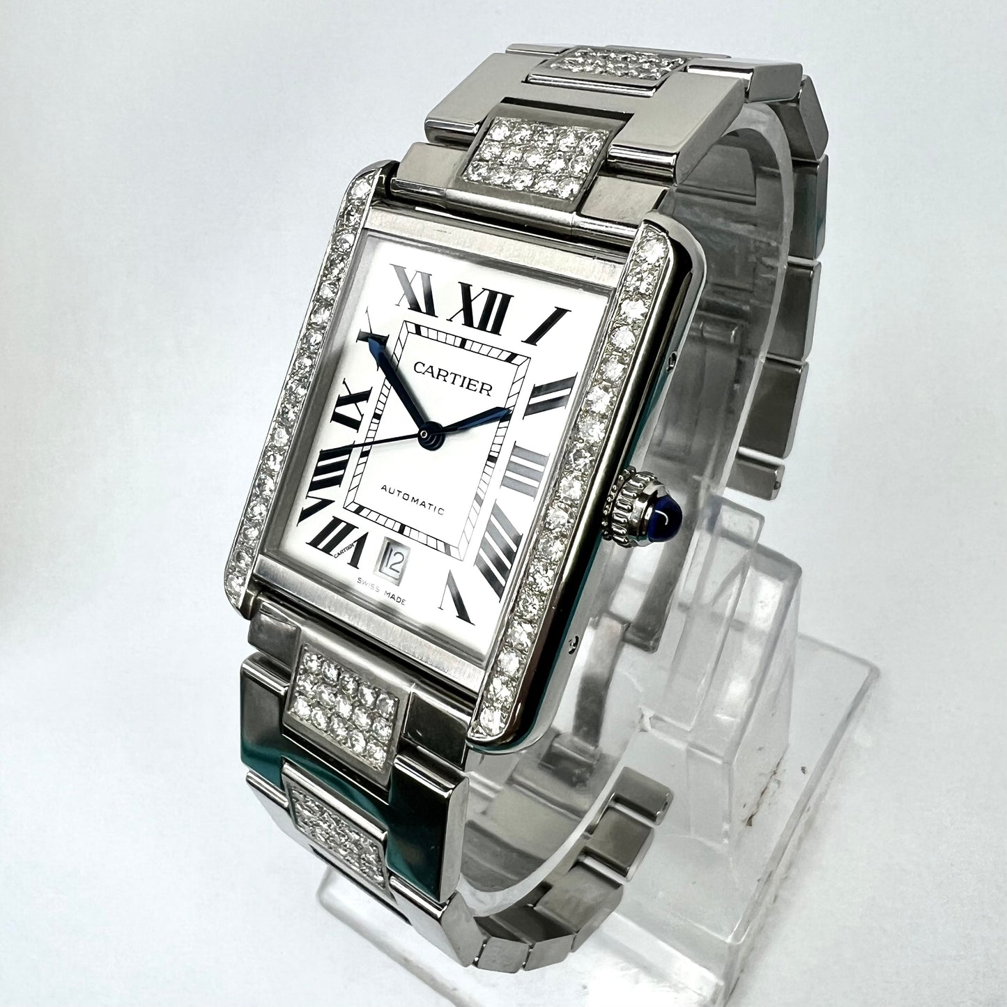 CARTIER TANK SOLO 3800 Automatic 31mm Steel 3.48TCW DIAMOND Watch