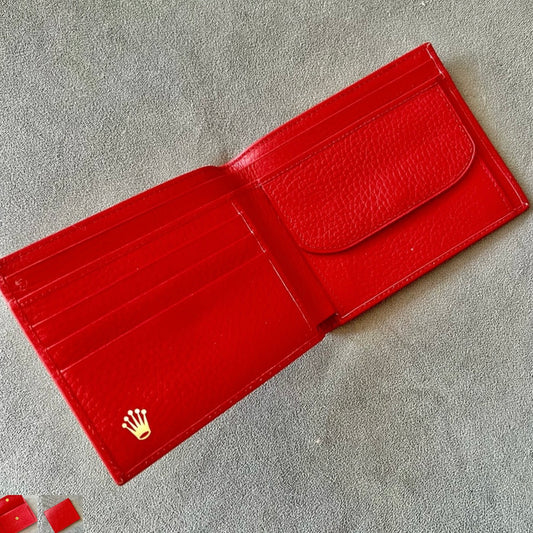 ROLEX Red Leather Bi-Fold Wallet 4.5x3.75x0.25 inches