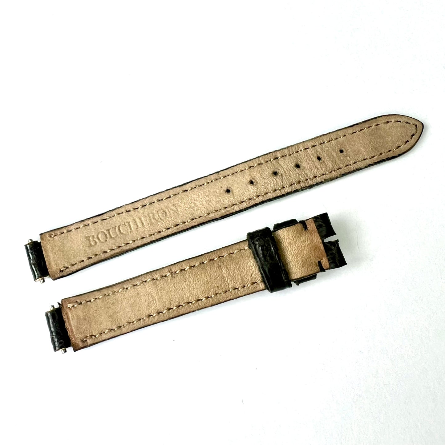 BOUCHERON 9/12mm Black Crocodile Skin Strap w/ Original Pins