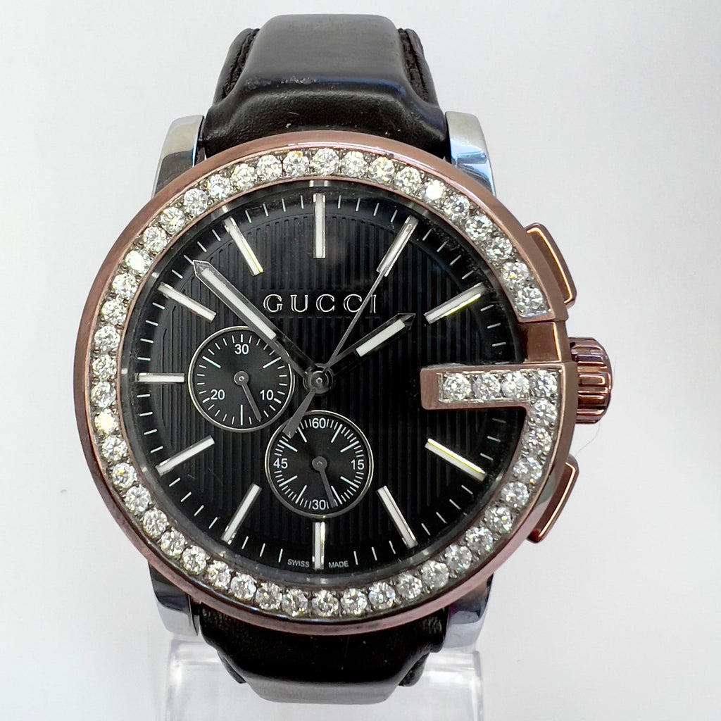GUCCI G Chronograph Quartz 44mm Steel 2.22TCW DIAMOND Watch