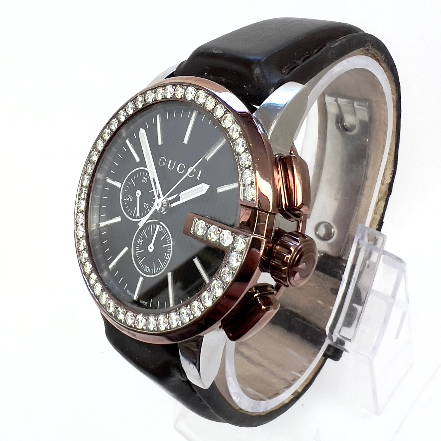 GUCCI G Chronograph Quartz 44mm Steel 2.22TCW DIAMOND Watch
