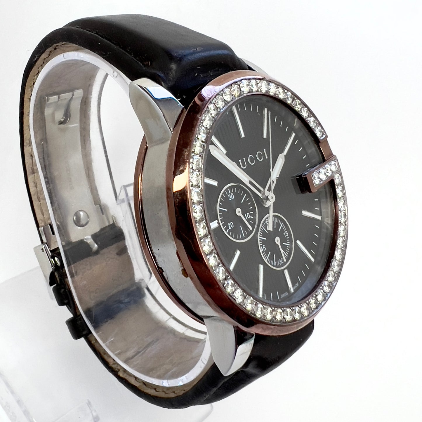 GUCCI G Chronograph Quartz 44mm Steel 2.22TCW DIAMOND Watch