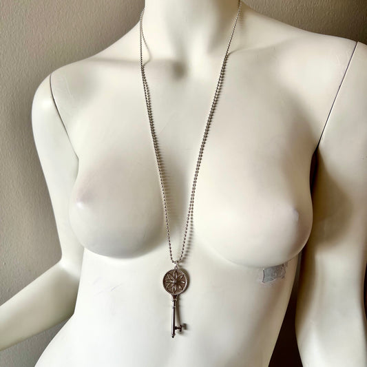 TIFFANY & CO. 925 Sterling Silver Diamond Key Pendant Necklace