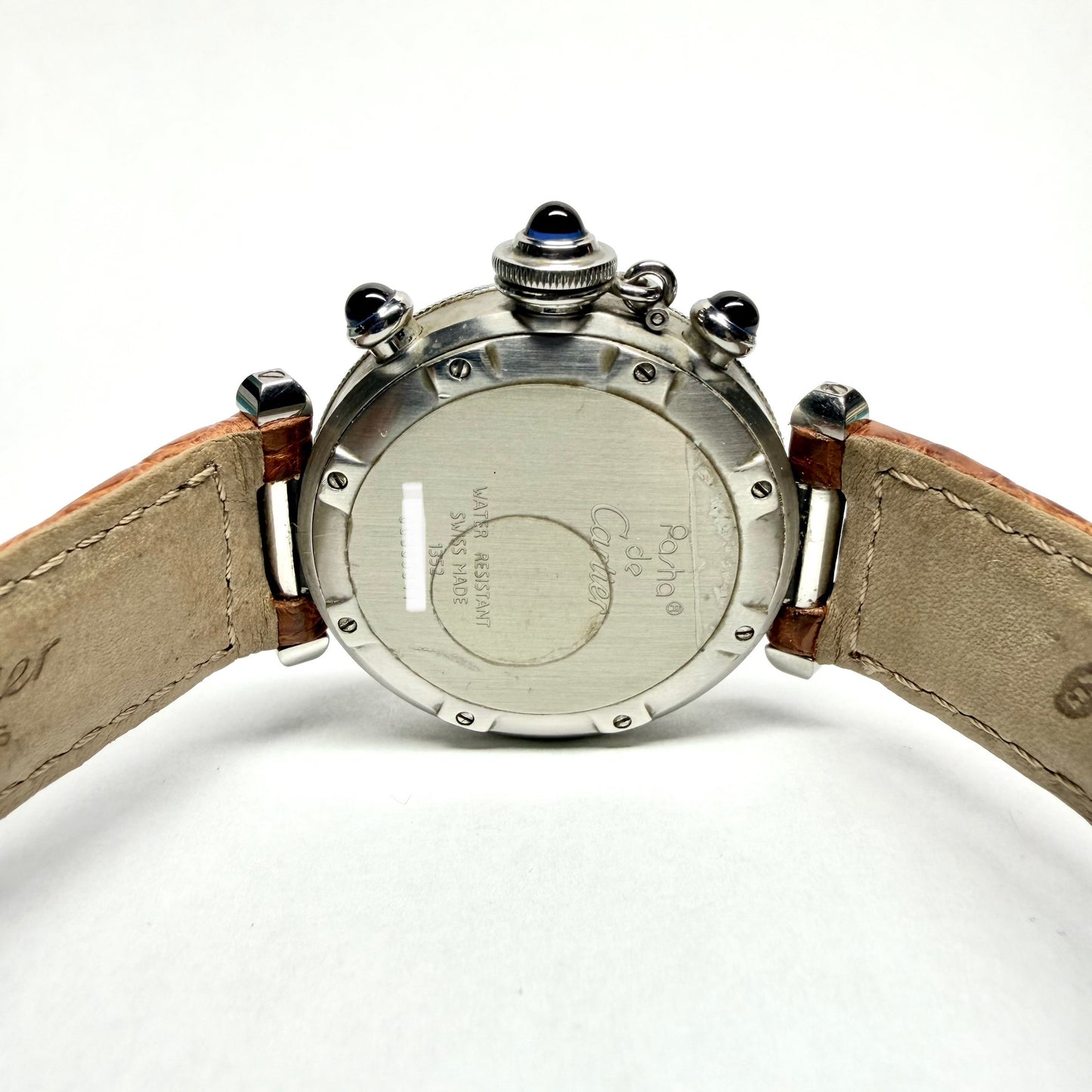 CARTIER PASHA Chronograph 1352 Quartz 36mm Steel Watch Gray Dial