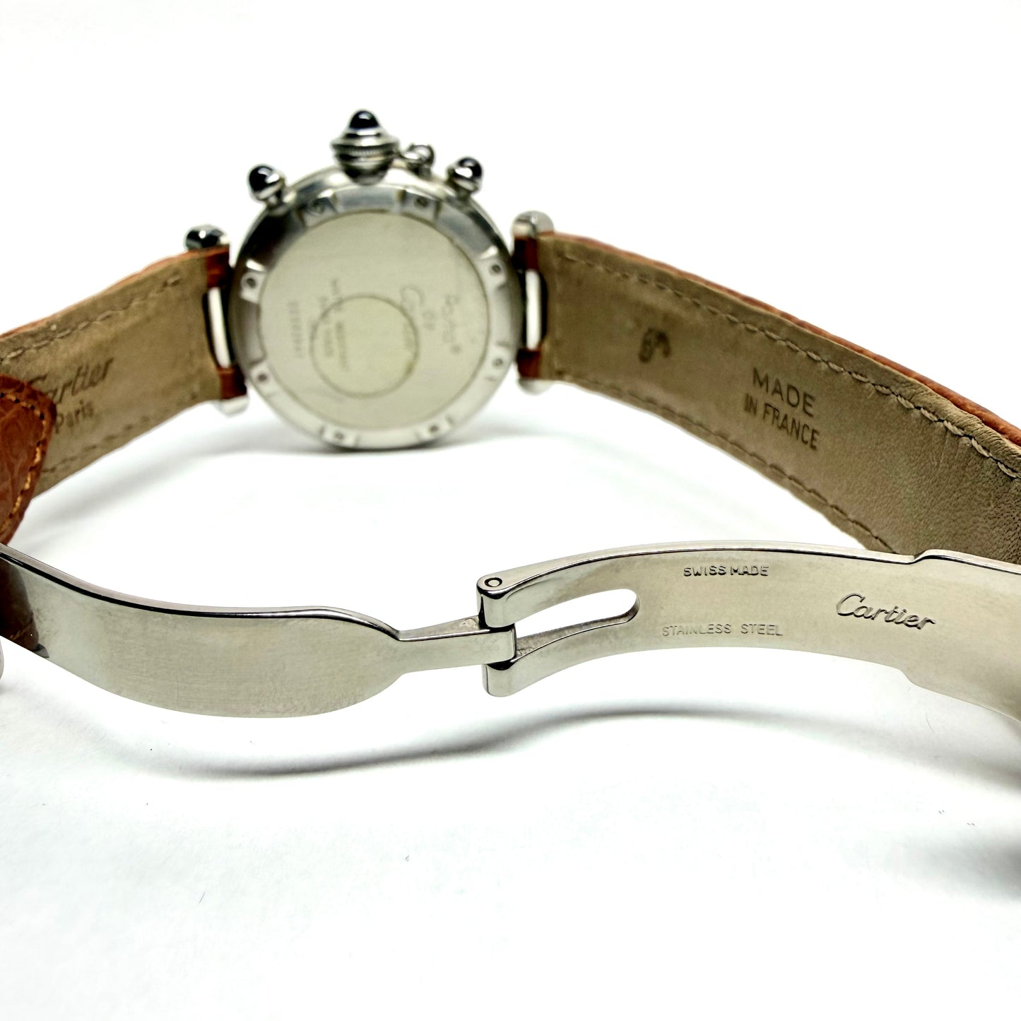 CARTIER PASHA Chronograph 1352 Quartz 36mm Steel Watch Gray Dial