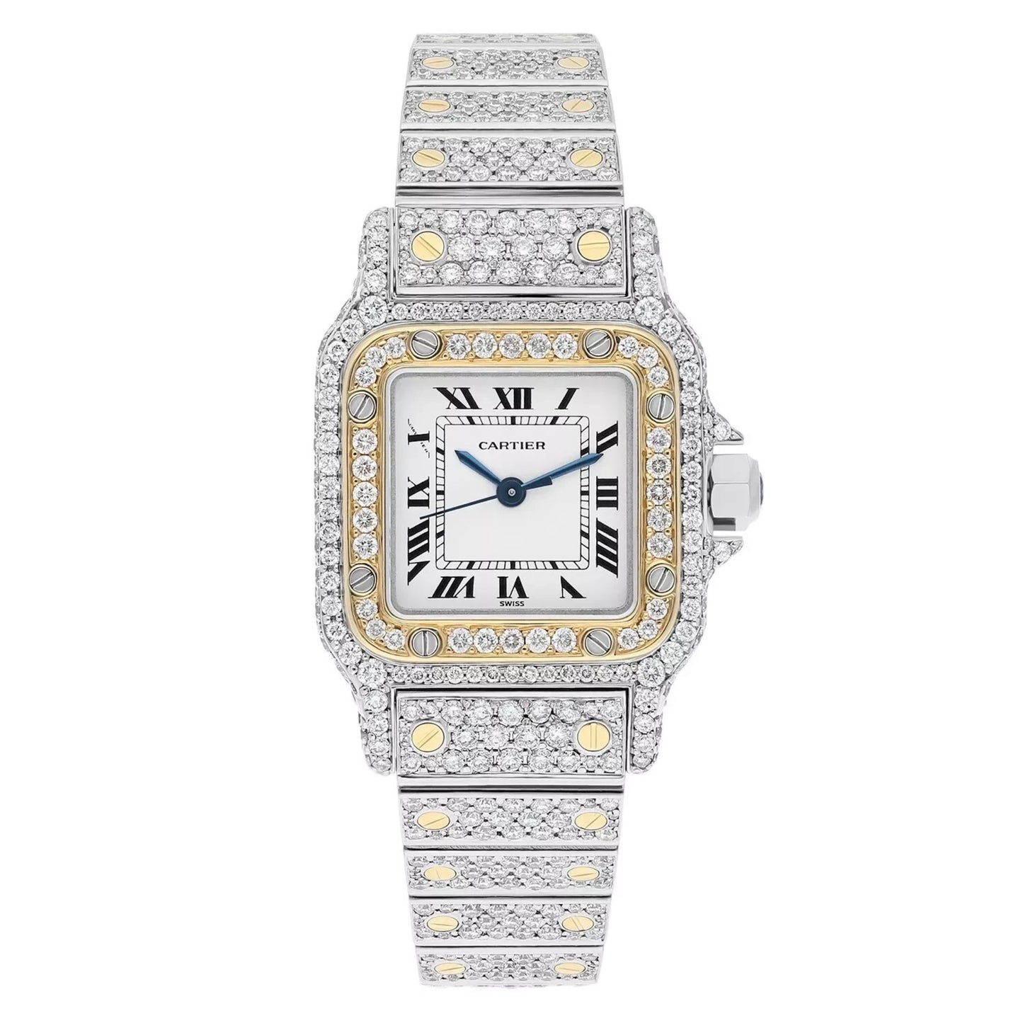 CARTIER SANTOS GALBEE 24mm Automatic 2 Tone Full Diamond Watch