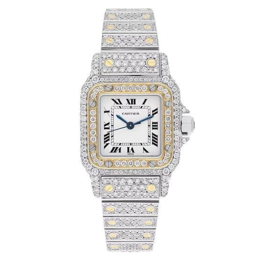 CARTIER SANTOS GALBEE 24mm Automatic 2 Tone Full Diamond Watch