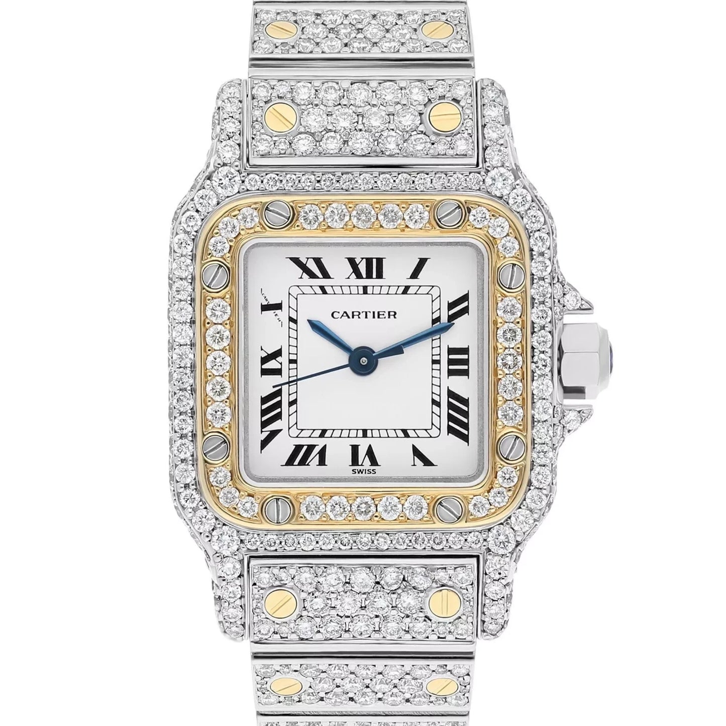 CARTIER SANTOS GALBEE 24mm Automatic 2 Tone Full Diamond Watch