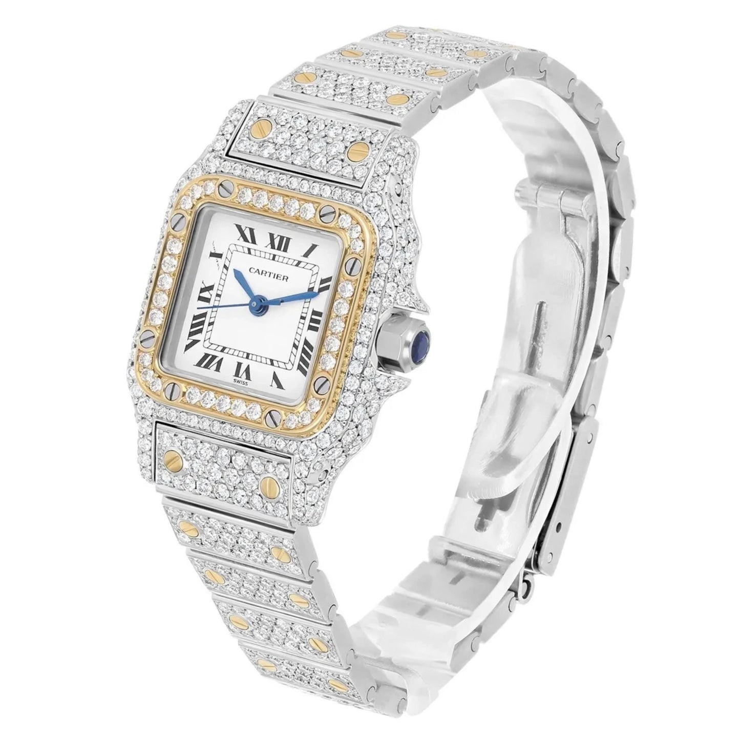 CARTIER SANTOS GALBEE 24mm Automatic 2 Tone Full Diamond Watch