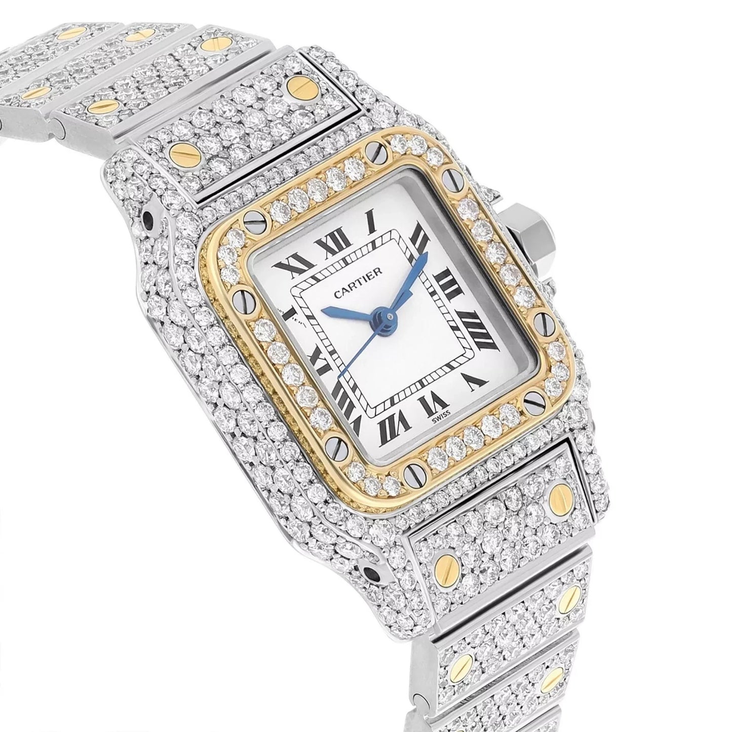 CARTIER SANTOS GALBEE 24mm Automatic 2 Tone Full Diamond Watch