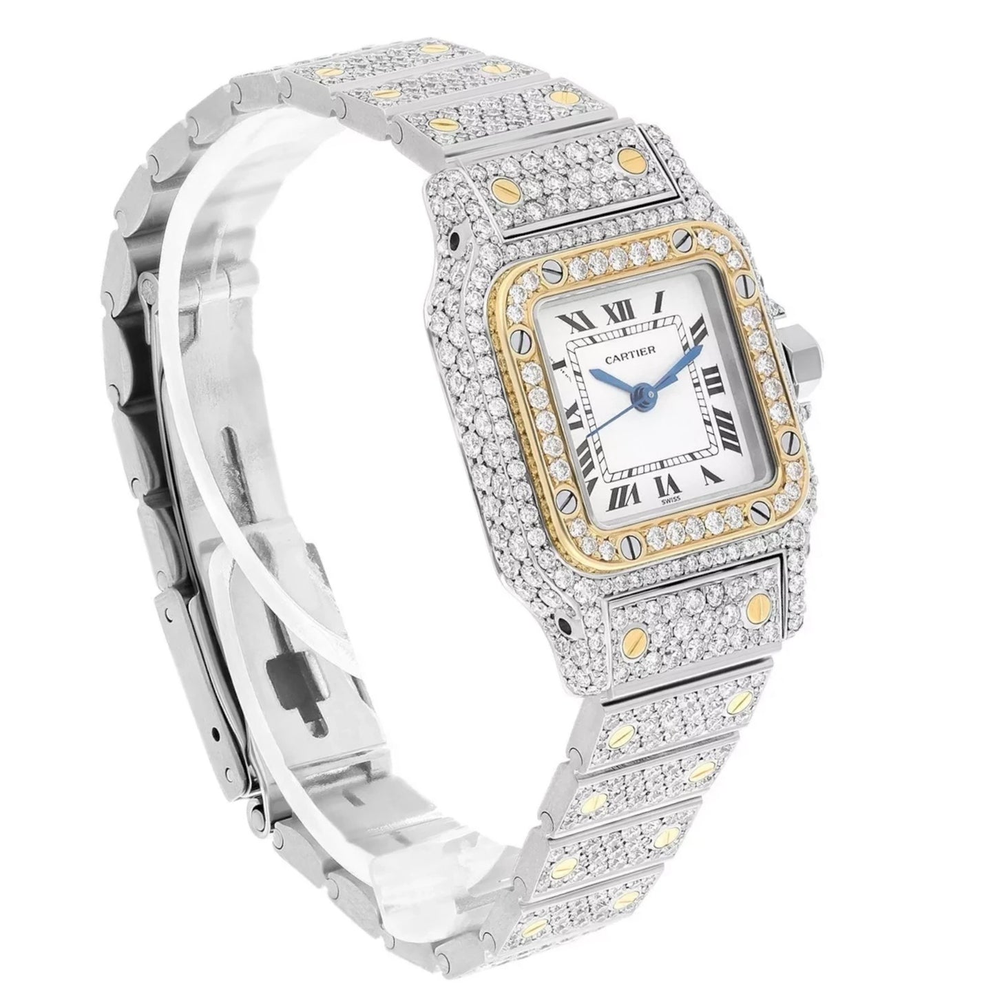 CARTIER SANTOS GALBEE 24mm Automatic 2 Tone Full Diamond Watch