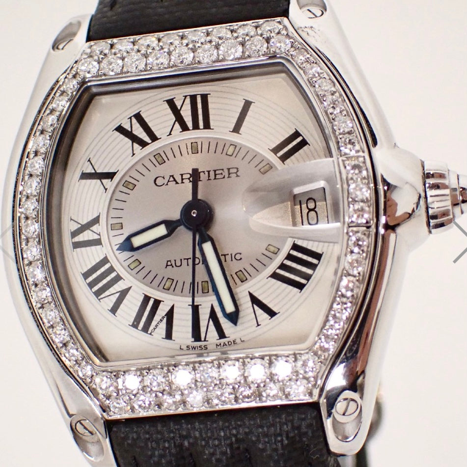 CARTIER ROADSTER 2510 Automatic 38mm Steel ~1TCW DIAMOND Watch