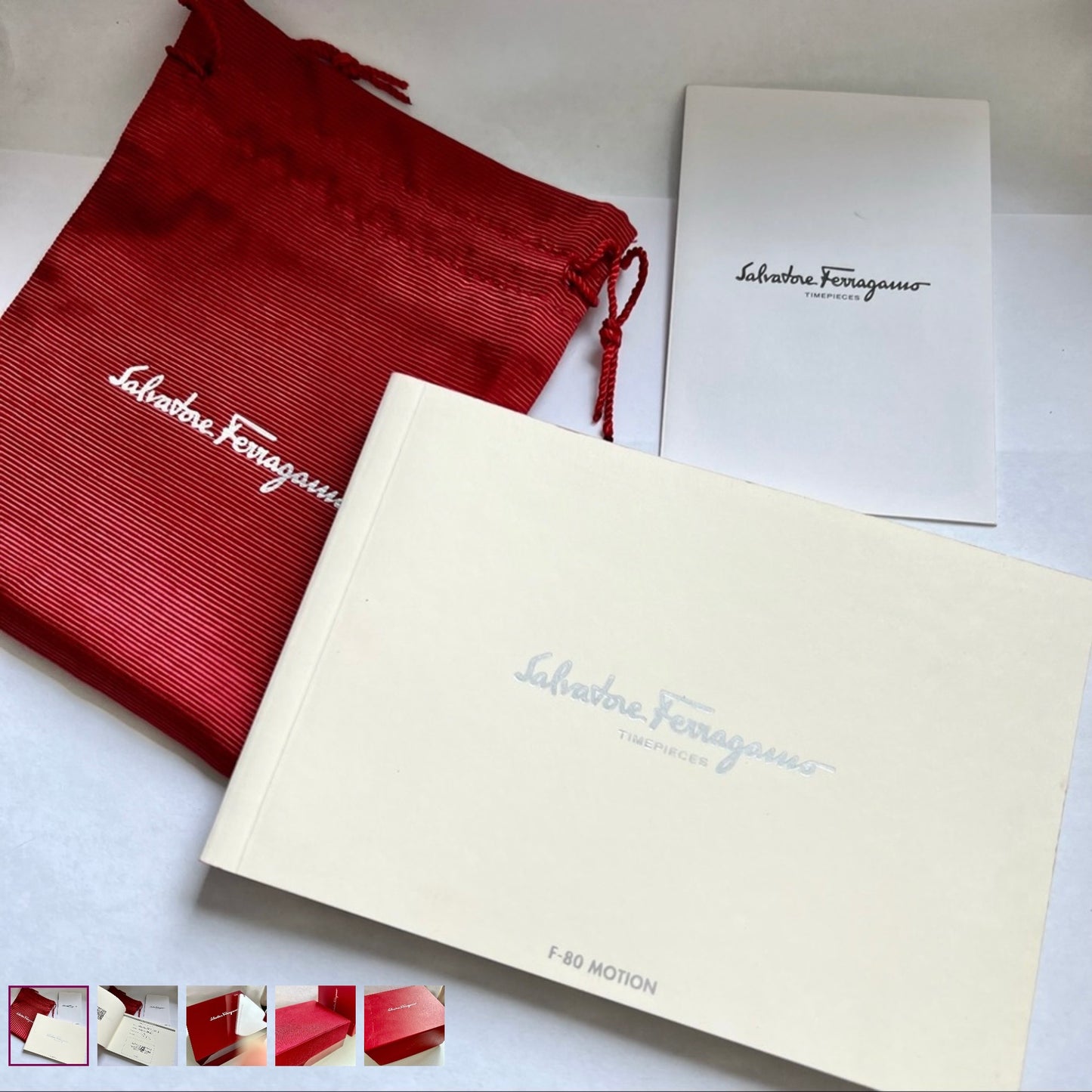 SALVATORE FERRAGAMO Box + Outer Box + Tag + Booklet + Filled Certificate + Pouch 7x6x4.25 inches