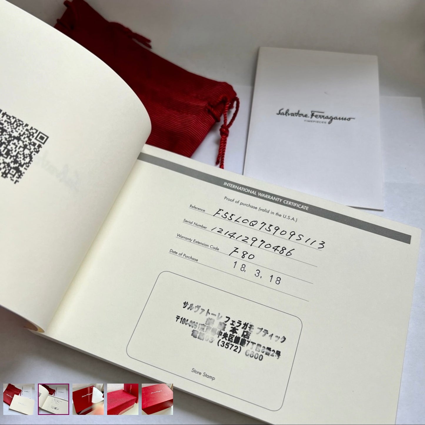 SALVATORE FERRAGAMO Box + Outer Box + Tag + Booklet + Filled Certificate + Pouch 7x6x4.25 inches