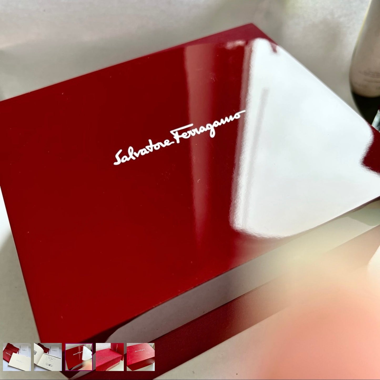 SALVATORE FERRAGAMO Box + Outer Box + Tag + Booklet + Filled Certificate + Pouch 7x6x4.25 inches