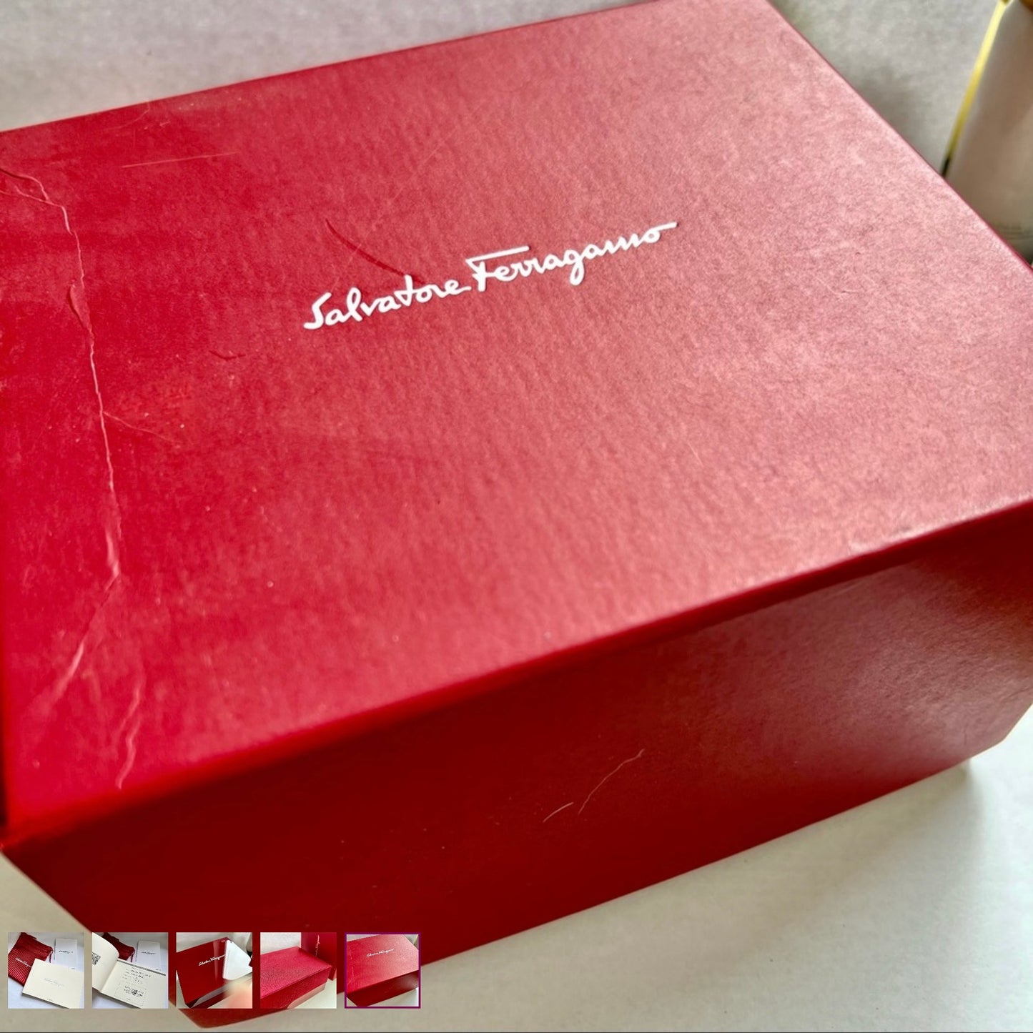 SALVATORE FERRAGAMO Box + Outer Box + Tag + Booklet + Filled Certificate + Pouch 7x6x4.25 inches