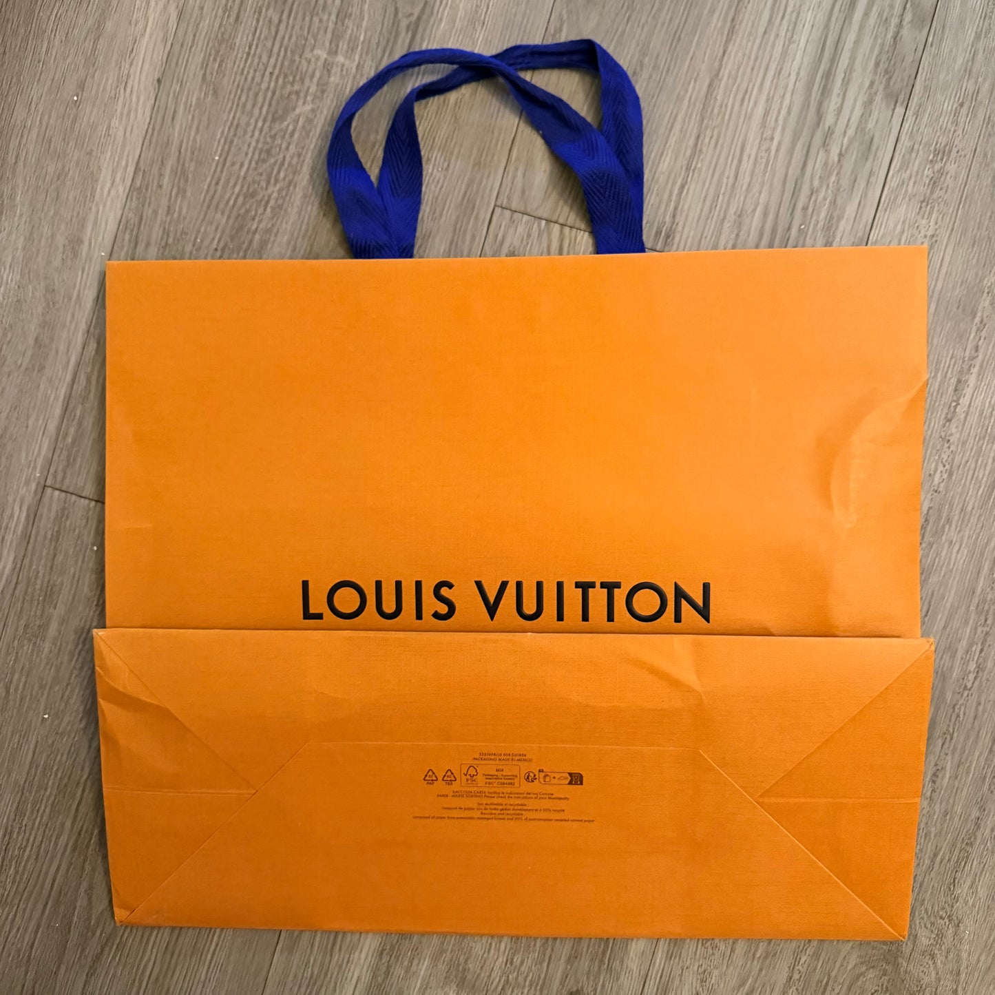 LOUIS VUITTON Orange Shopping Bag 15.75x13.25x6.25 inches + Receipt Holder