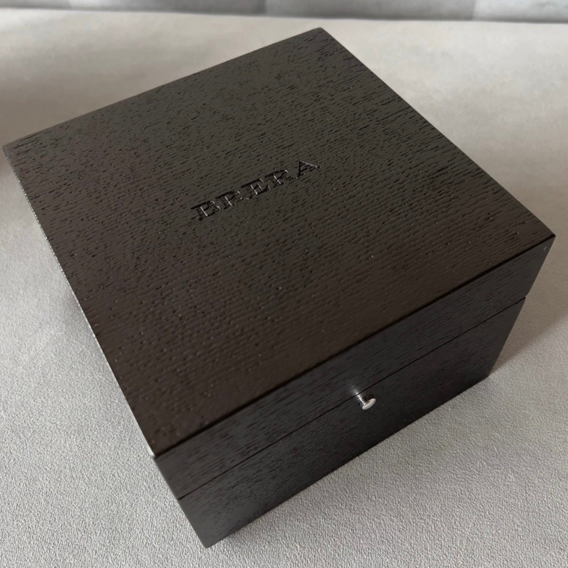 BRERA Black Wooden Box + Outer Box + Booklets + Tag + Filled Certificate 6.5x6.5x4.25 Inches