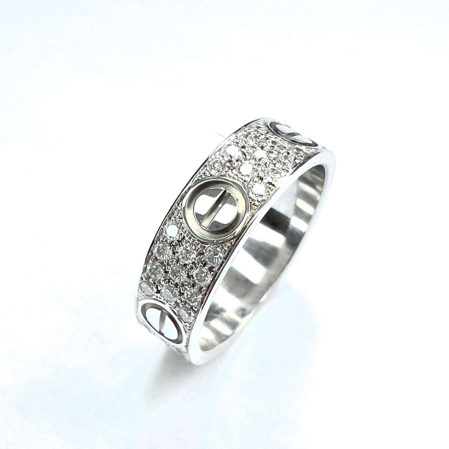New CARTIER LOVE Ring 5.5mm 18K White Gold VS Pave Diamonds 0.68TCW