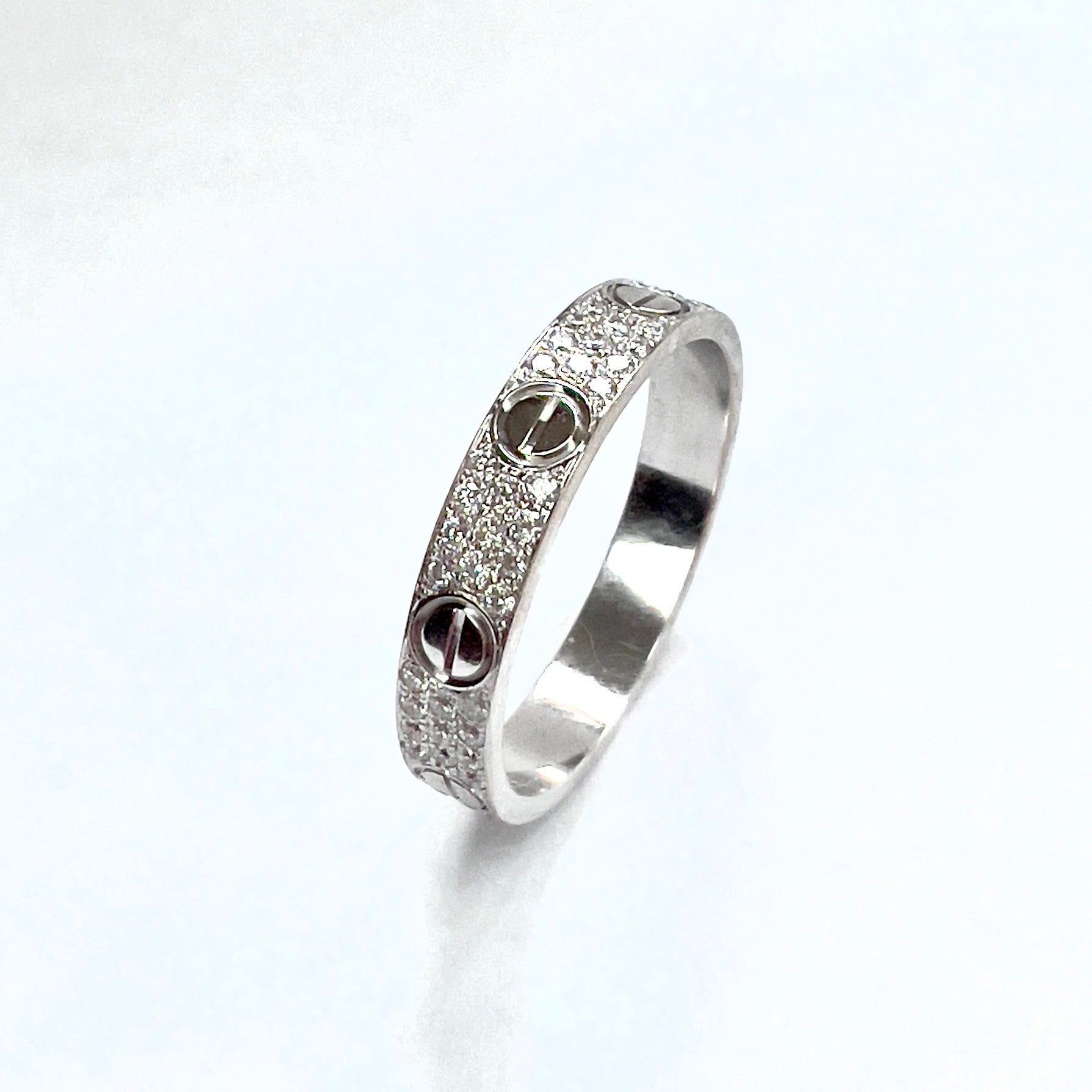 New CARTIER LOVE Ring 3.6mm 18K White Gold VS Pave Diamonds 0.42