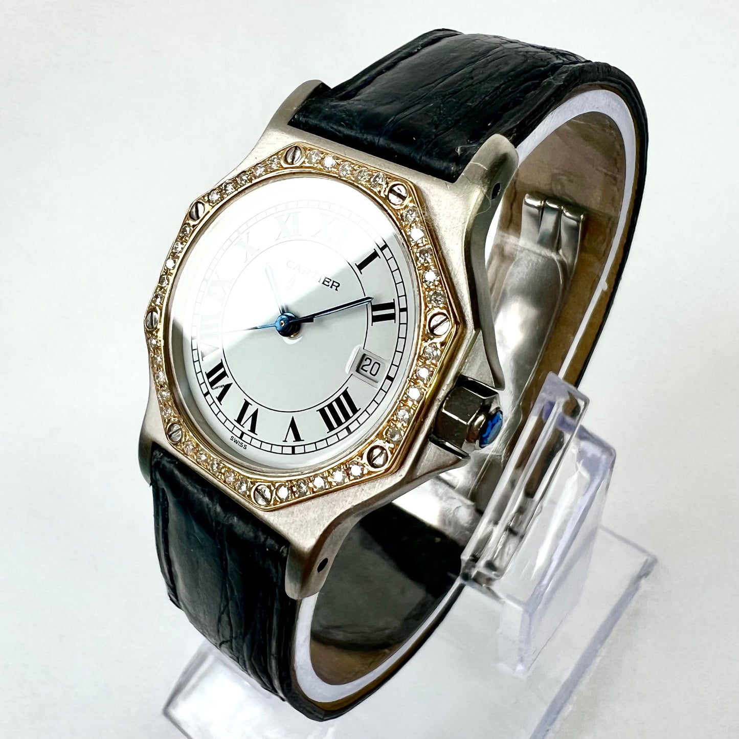 CARTIER SANTOS OCTAGON 31mm Quartz 2 Tone 0.38TCW Diamond Watch 