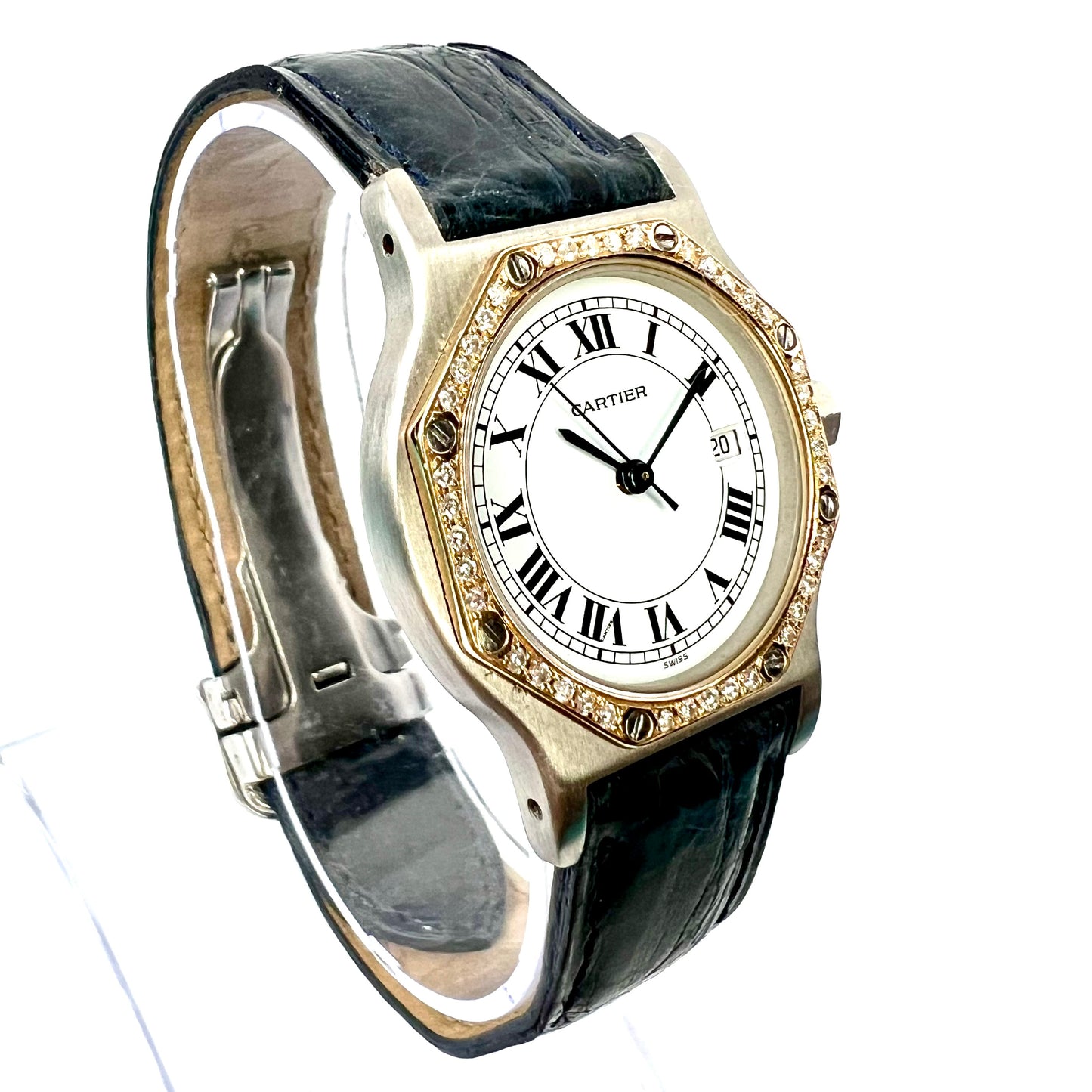 CARTIER SANTOS OCTAGON 31mm Quartz 2 Tone 0.38TCW Diamond Watch 