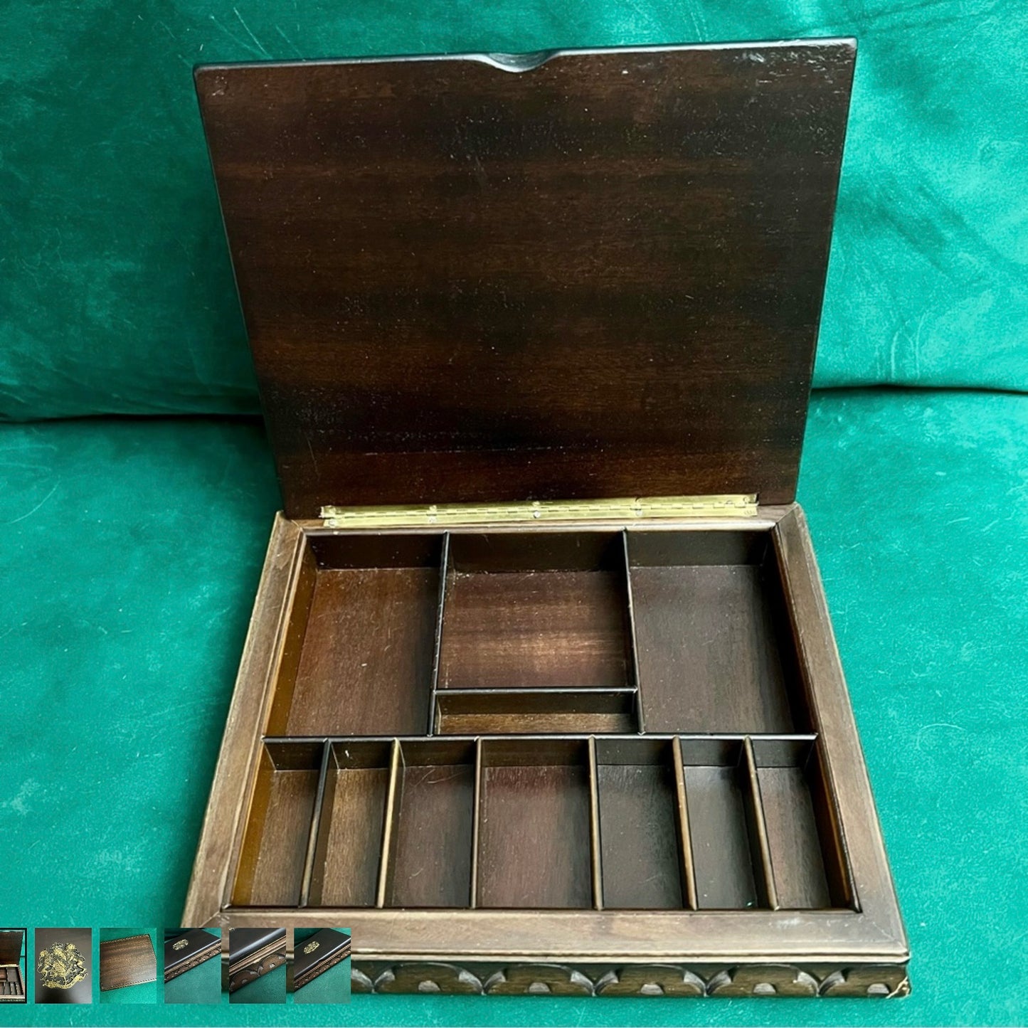 Vintage PROVIDENTIAE MEMOR Brown Wooden Jewerly Box from 1960’s 10.75x9.25x2 inches
