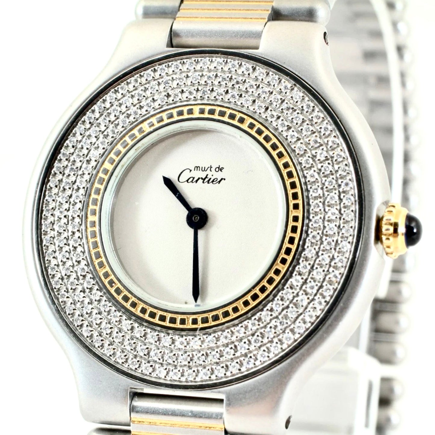 CARTIER MUST 21 Quartz 28mm 2 Tone ~1.5 TCW Diamond Watch