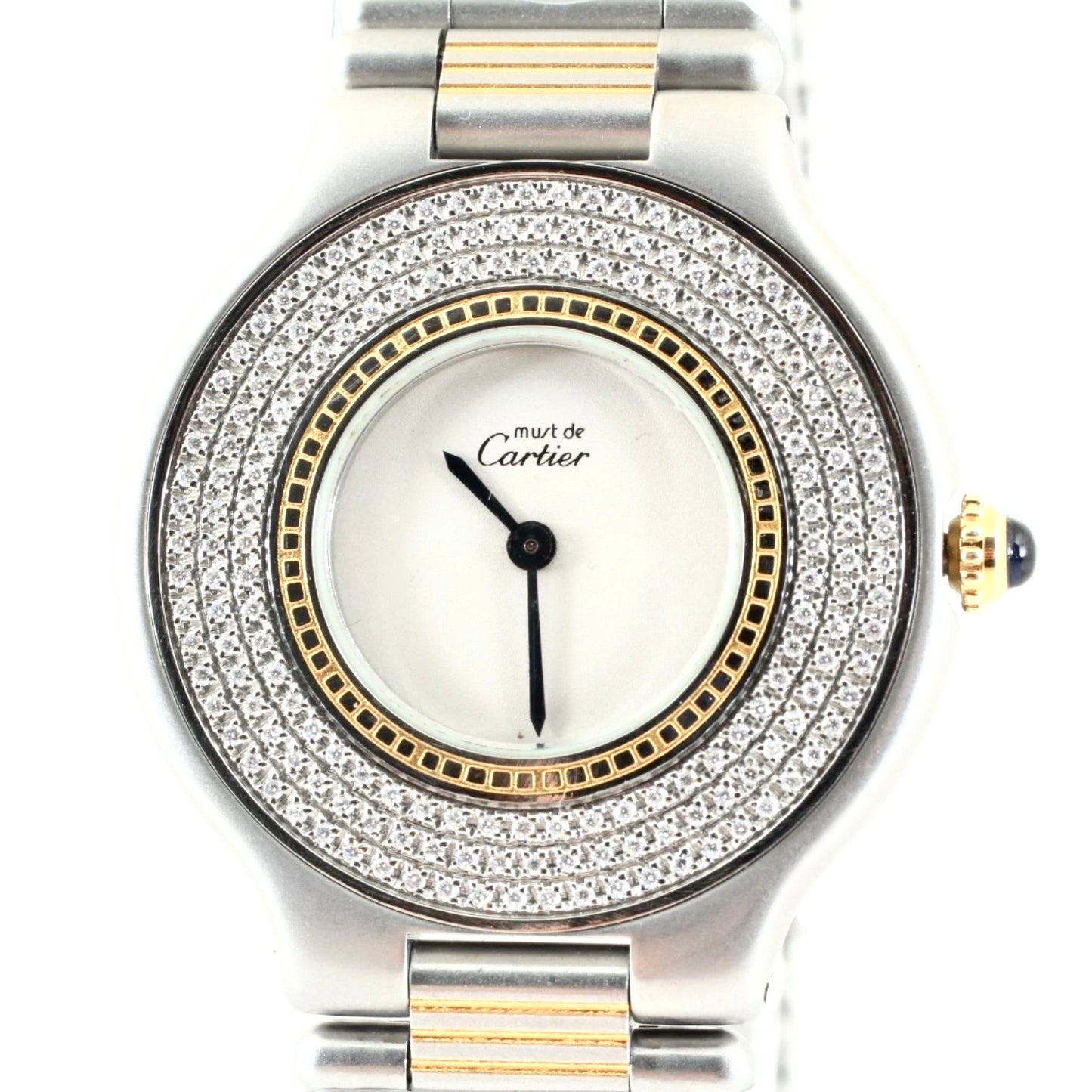 CARTIER MUST 21 Quartz 28mm 2 Tone ~1.5 TCW Diamond Watch