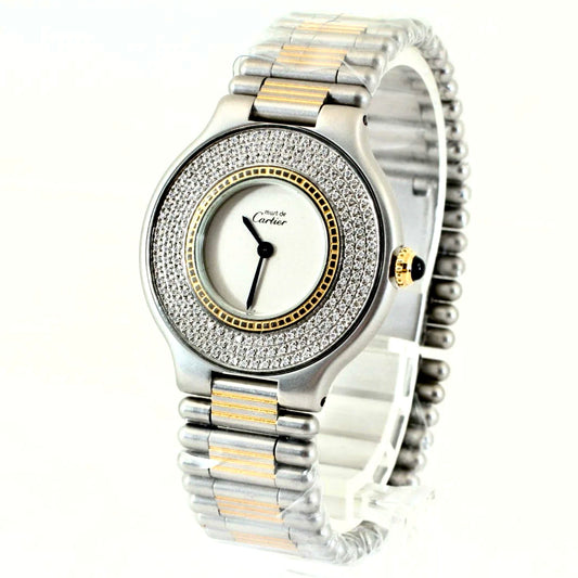 CARTIER MUST 21 Quartz 28mm 2 Tone ~1.5 TCW Diamond Watch