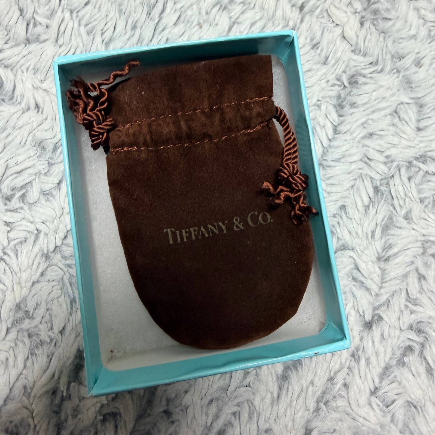 Authentic TIFFANY & CO. Brown Jewerly Pouch 3.60x2.40” + Box 3.75x2.90x1.40” + Original Ribbon