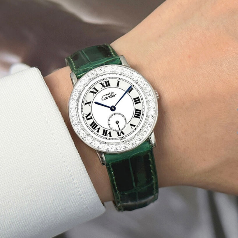 CARTIER RONDE 32mm Quartz Silver 1.33TCW DIAMOND Watch