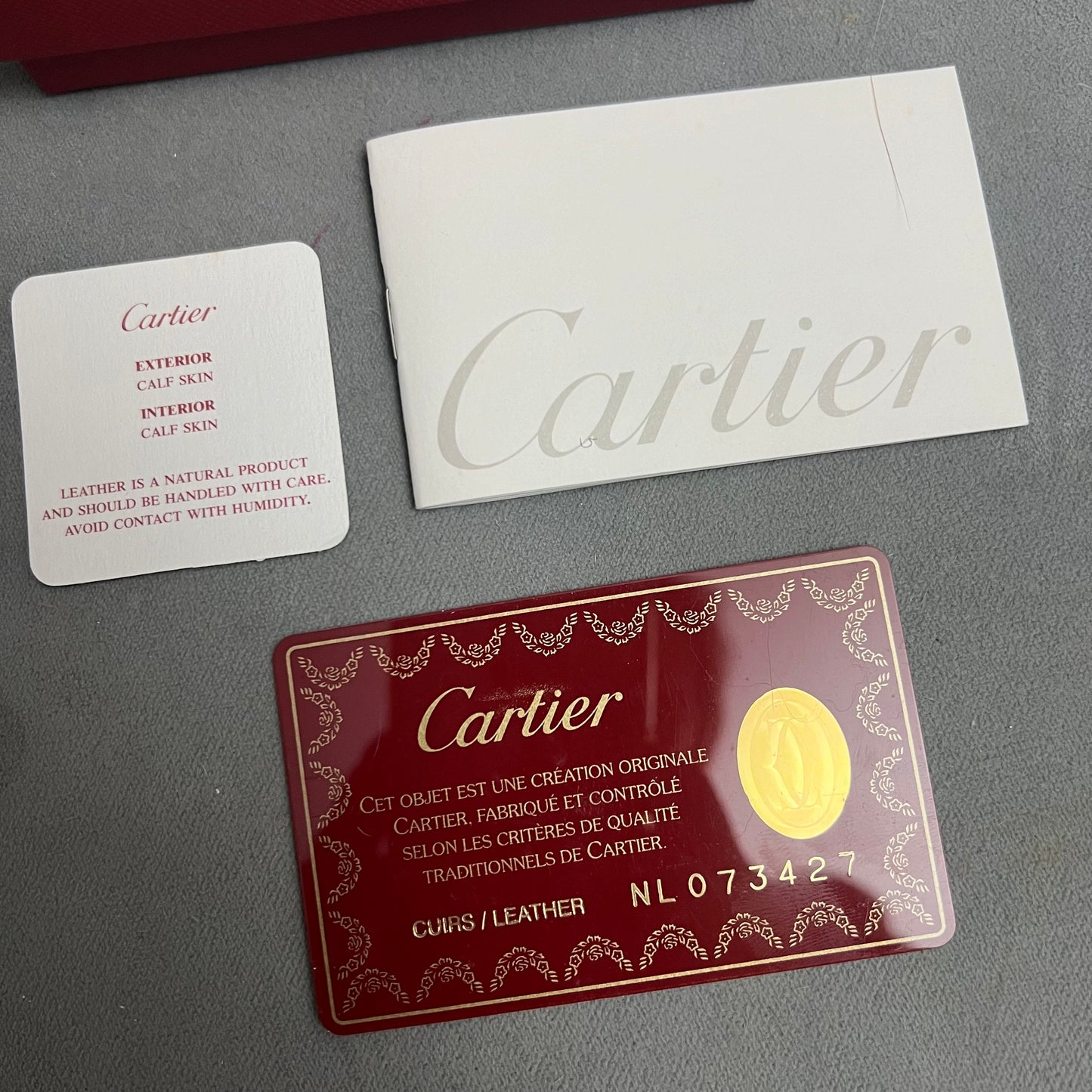 CARTIER Leather Goods Box 4.75x4.40x1.5 &nbsp;inches + Booklet + Filled Certificate