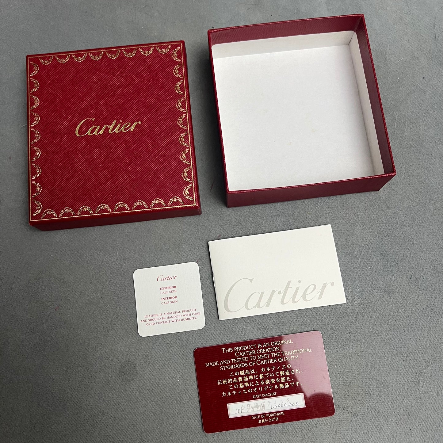 CARTIER Leather Goods Box 4.75x4.40x1.5 &nbsp;inches + Booklet + Filled Certificate