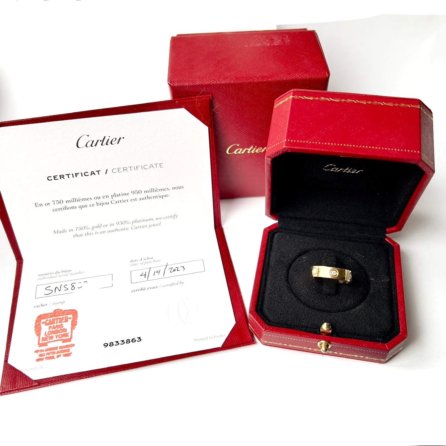 CARTIER LOVE 5.5mm 18K Yellow Gold 0.20TCW VS 6 Custom Diamonds Ring