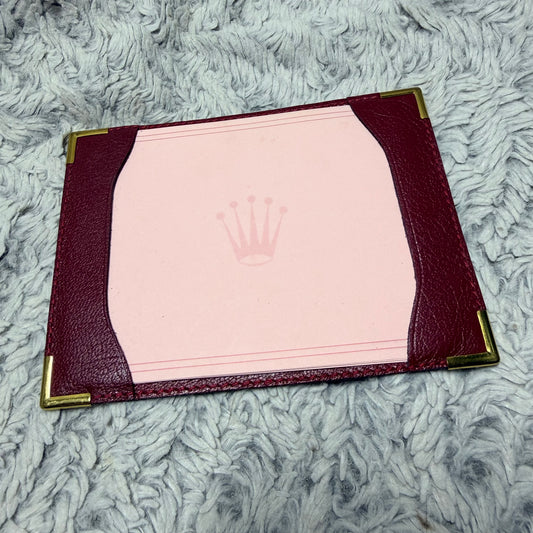 ROLEX Red Genuine Leather Notebook/Card Holder with Pages 5.25x4 inches