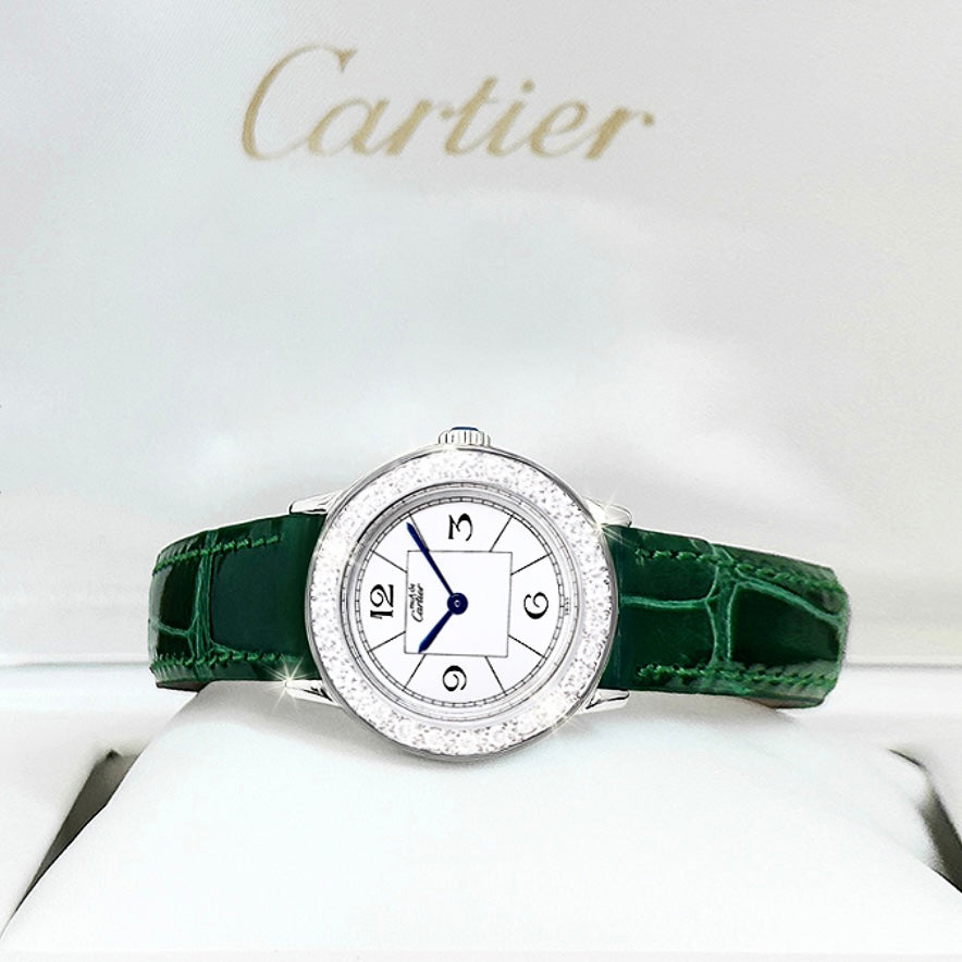 CARTIER RONDE Quartz 27mm Silver ~1TCW Diamond Watch