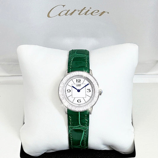 CARTIER RONDE Quartz 27mm Silver ~1TCW Diamond Watch