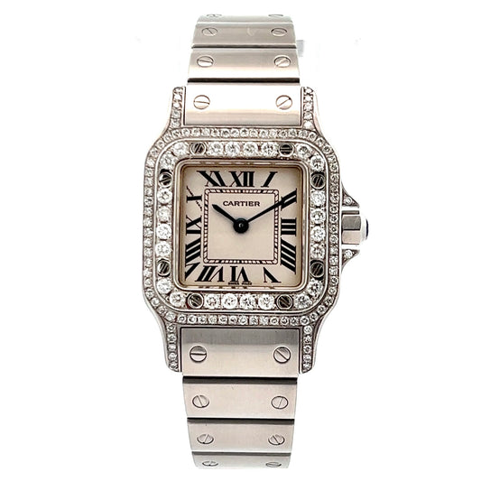 CARTIER Santos Galbee Quartz 24mm Steel 1.06TCW DIAMOND Watch NEW Model