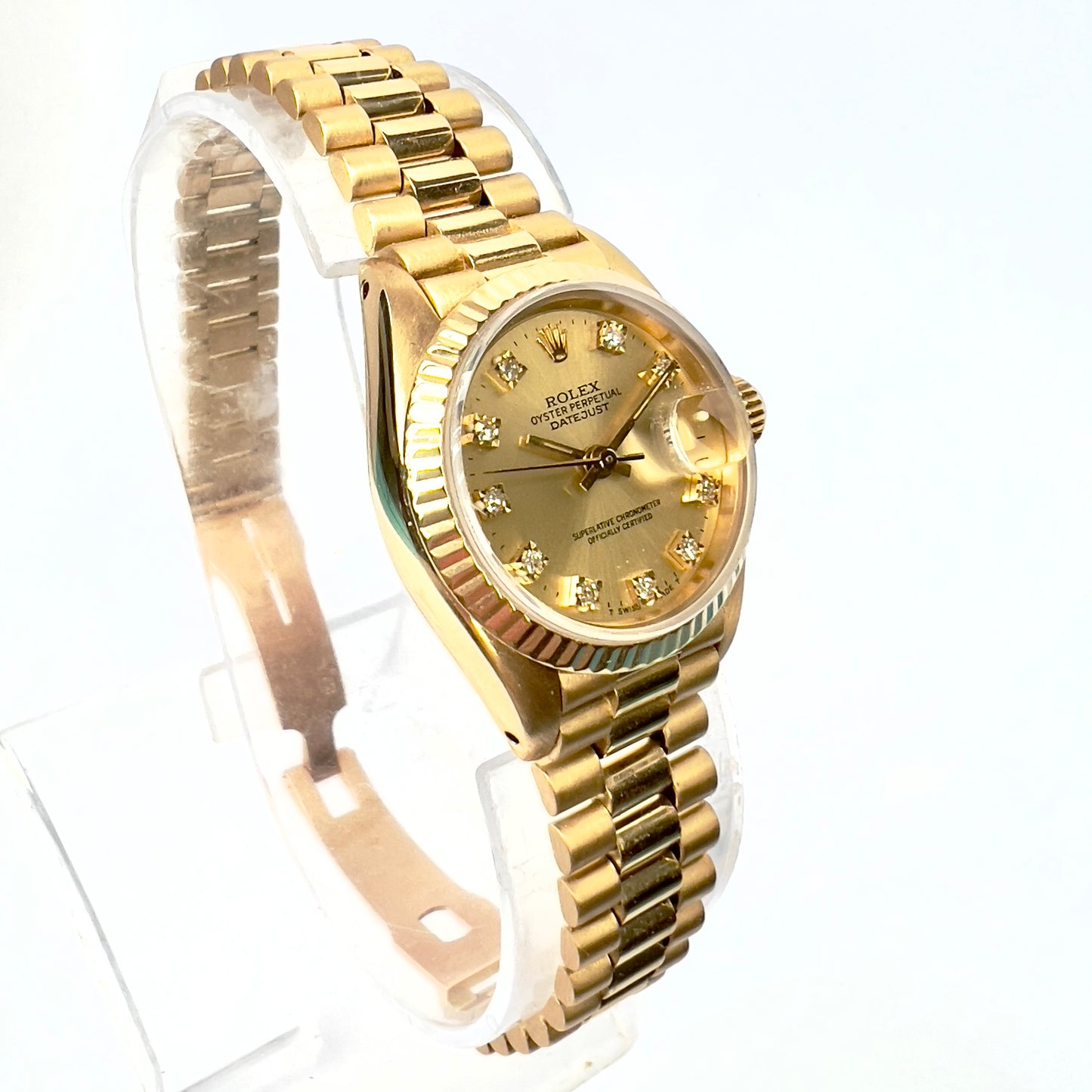 ROLEX OYSTER PERPETUAL DATEJUST Presidential 26mm 18K Yellow Gold FACTORY DIAMOND Watch