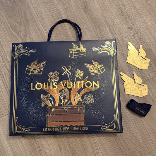 LOUIS VUITTON Holidays Shopping Bag 15.75x13.40x6.20 inches + NavyBlue Ribbon