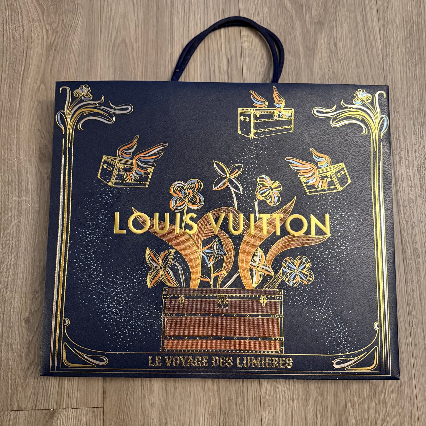 LOUIS VUITTON Holidays Shopping Bag 15.75x13.40x6.20 inches + NavyBlue Ribbon