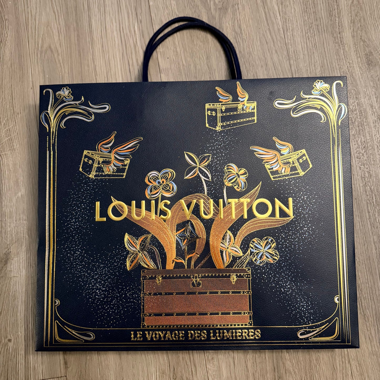 LOUIS VUITTON Holidays Shopping Bag 15.75x13.40x6.20 inches + NavyBlue Ribbon